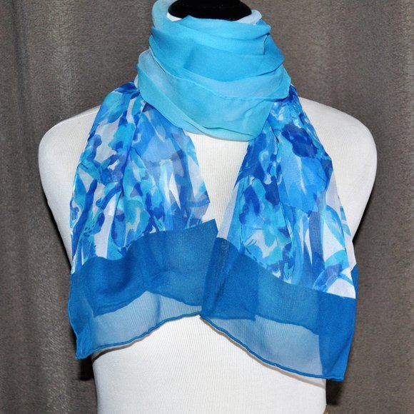 Cocoon House 100% Silk Blue Watercolors Scarf - Picture 3 of 5